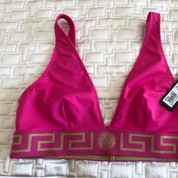 💋 Versace Triangle Logo Bikini Top  - Swimwear SIZE L - XL - Picture 1 of 6